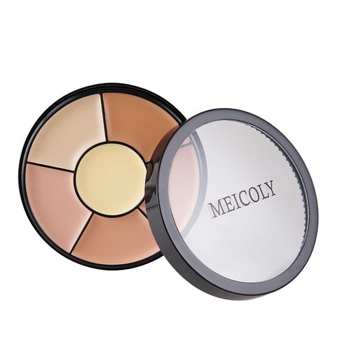 MEICOLY 6 Shades High Coverage Concealer, Tattoo Cover Palette with 8 pcs White Makeup Sponges
