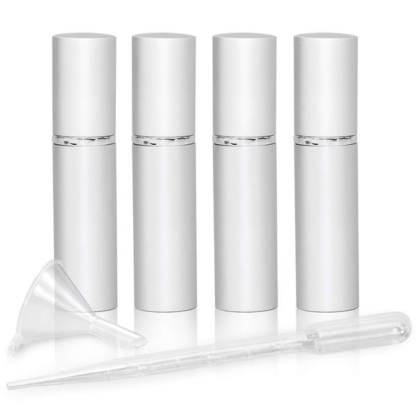 L'AUTRE PEAU Refillable Perfume & Cologne Fine Mist Atomizers, Portable Travel Size - 4 Pc Pack of 5ml (Silver)