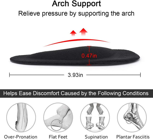 Dr. Foot's Arch Support Insoles for Flat Feet, Plantar Fasciitis Relief for Women and Men (Black)