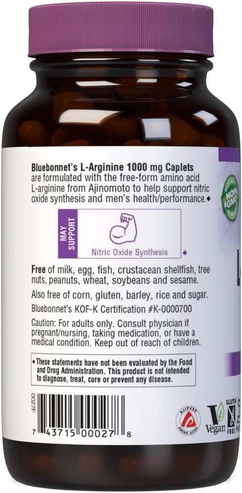 Bluebonnet L-Arginine 1000 Mg Vitamin Capsules, 100 Count for Heart Health