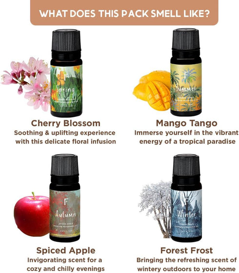 Folkulture Essential Oils for Diffuser for Home, Set of 4 Essential Oils, Diffuser Oils Scented, Essential Oils for