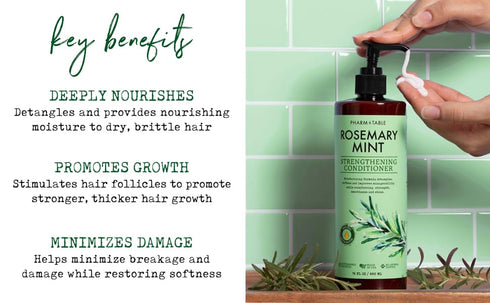 PHARM TO TABLE Rosemary & Mint Conditioner, 480ml for Men and Women, Moisturizes Dry Hair