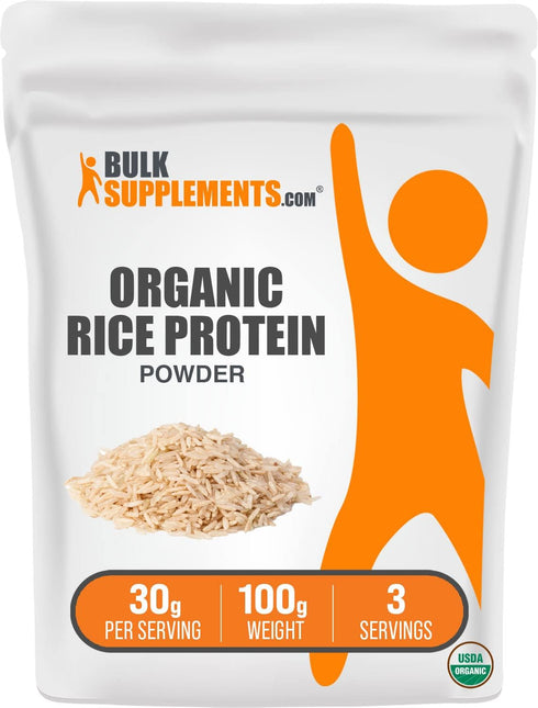 BulkSupplements.com Organic Rice Protein Powder, Unflavored Plant Protein, Vegan, Dairy Free, 30g per Serving, 100g