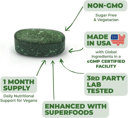 Vegan Multivitamins for Women & Men, Daily Multimineral Supplements for Energy, Focus, 90 Tablets