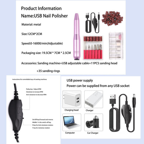 Professional Portable Electric Nail Drill, Compact Nail File Kit for Acrylic and Gel Nails