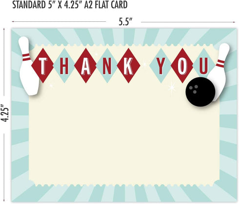 Set 25 5.5 4.25 A2 Koko Paper Co Bowling Thank You Cards. of x Green and Beige Flat Note Cards and White Envelopes.