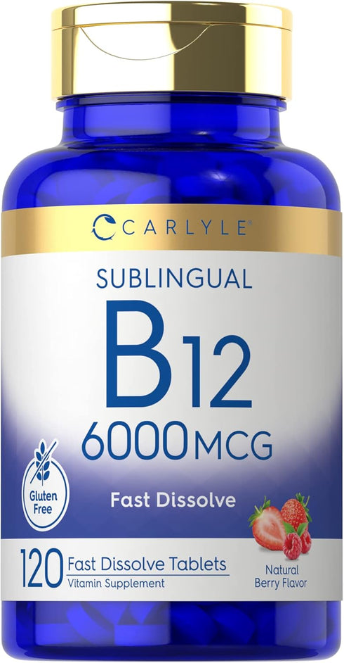 Carlyle Vitamin B-12 6000mcg | 120 Fast Dissolve Tablets | Natural Berry Flavor | Vegetarian, Non-GMO, Gluten Free
