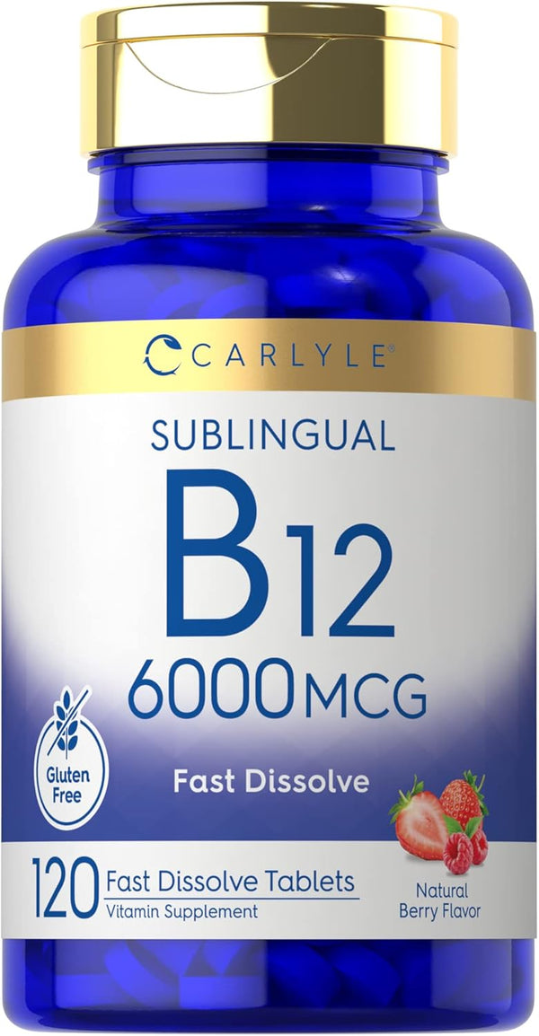 Carlyle Vitamin B-12 6000mcg | 120 Fast Dissolve Tablets | Natural Berry Flavor | Vegetarian, Non-GMO, Gluten Free