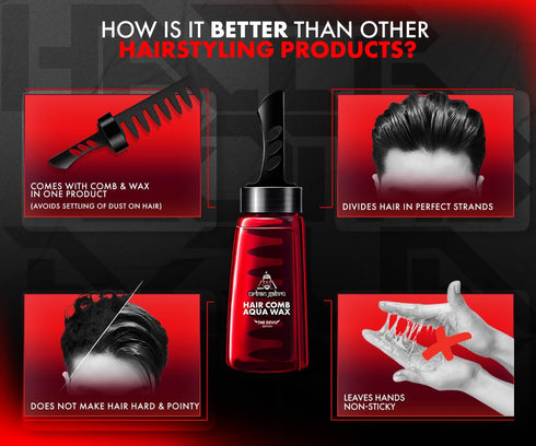 UrbanGabru Aqua Hair Comb Wax, 2-in-1 Men Hair Styling Wax for Strong Hold and Wet Look