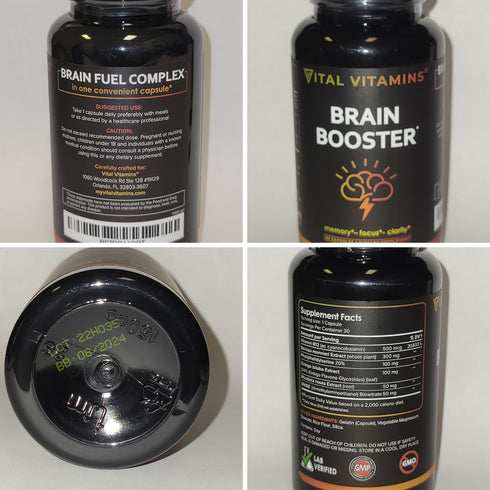Vital Vitamins Brain Supplements - Memory and Focus Support (2 Pack) with Vitamin B12, Ginkgo Biloba, DMAE