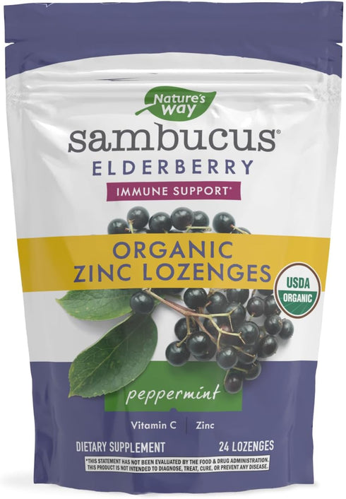 Nature’s Way Sambucus Zinc Lozenges with Elderberry and Vitamin C, Peppermint Flavored, 24 Lozenges