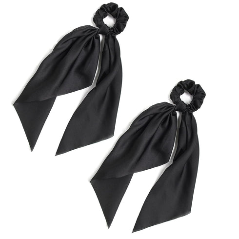 Pack of 2 Knotted Bow Hair Scrunchies - Elastic Hair Scarf Black Hair Ties Bands for Women and Girls
