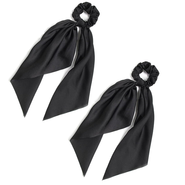 Pack of 2 Knotted Bow Hair Scrunchies - Elastic Hair Scarf Black Hair Ties Bands for Women and Girls