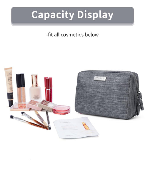 Narwey Small Makeup Bag for Purse - Mini Cosmetic Bag Travel Pouch with Compartments for Women (Small, Grey)