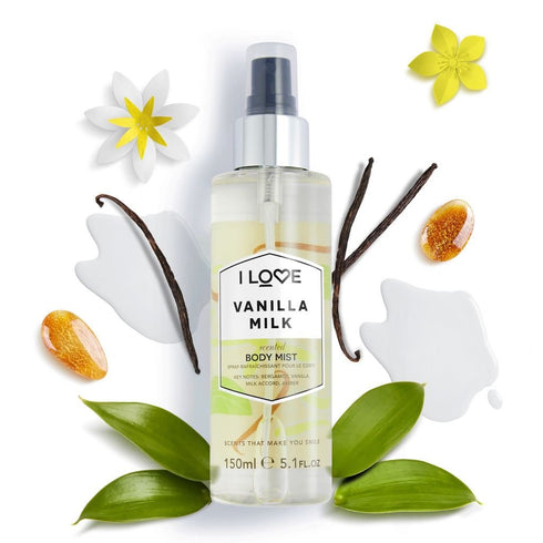 I Love Vanilla Milk Scented Body Mist, Long Lasting Body Spray with Amber and Vanilla, 5.1 oz