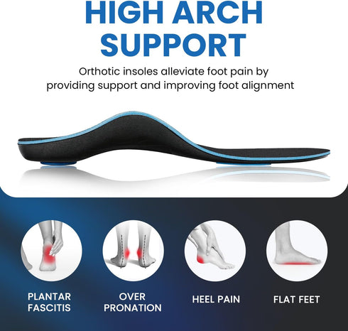 PCSsole Orthotic Insoles with High & Medium Arch Support - Comfort Gel Work Boot Insert for Flat Feet, Plantar