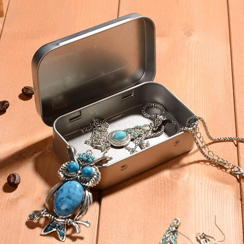 AKOAK 3 Pcs Silver Rectangular Empty Hinged Tins, 3.7 x 2.4 x 0.8 Inches for First Aid, Crafts