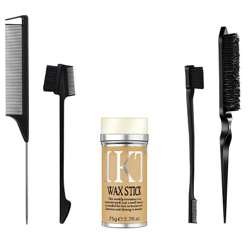 VOLLUCK Hair Wax Stick for Wigs, 2.7Oz Edge Control Slick Stick with 4 PCS Edge Brushes Hair Styling Comb Set