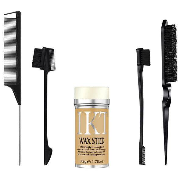 VOLLUCK Hair Wax Stick for Wigs, 2.7Oz Edge Control Slick Stick with 4 PCS Edge Brushes Hair Styling Comb Set