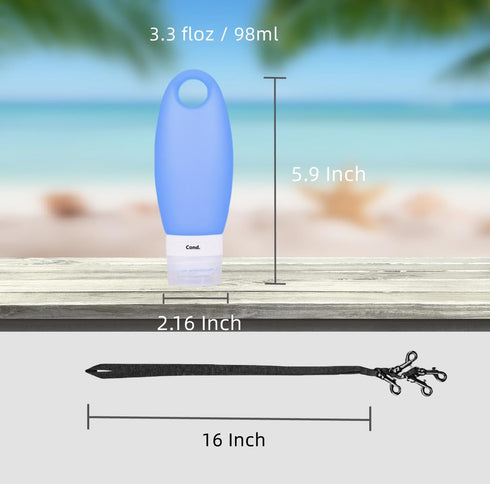 Silicone Travel Bottle Set, TSA Approved, Leak Proof Design, 3.3 Oz (4 Pack + Lanyard, White Bottles)