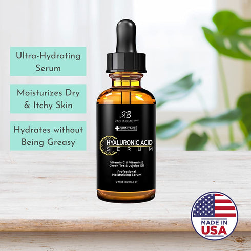Radha Beauty Hyaluronic Acid Serum for Skin, 2 fl. oz, Infused with Vitamin C, E, Green Tea