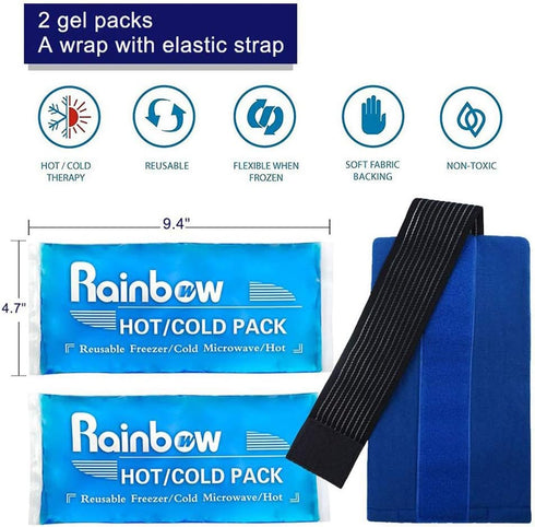 Reusable Gel Ice Pack Wrap with Strap for Head, Neck, Knee, Arms - 2 Flexible Packs for Headache, Migraine, Pain Relief