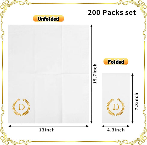 200 Pack Monogrammed Disposable Napkins Gold Foil Letter D Guest Napkins Initial Disposable Hand Paper Towels for Wedding Engagement Baby Shower Party Home Kitchen Bathroom Dinner Decorative Towels by Datyiiha