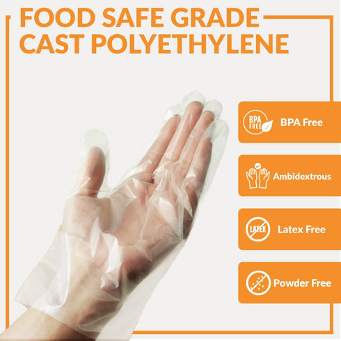 Klex 1000 Heavyweight Cast Poly Disposable Kitchen Gloves Large, BPA Free, Food Grade