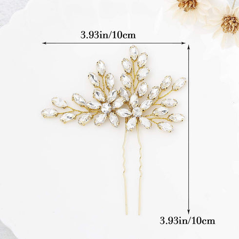 Unicra Wedding Crystal Flower Hair Pins, Decorative Wedding Bridal Hair Accessories for Brides, Pack of 2 (B-Gold)