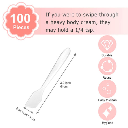Mini Disposable Plastic Cosmetic Spatulas - SumDirect 100 Pcs Frosted Clear Skincare Makeup Mask Spatula