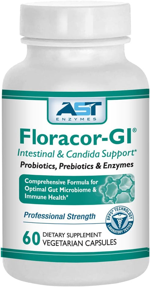 Floracor Supports Gut & Intestinal Health, Premium Probiotic, Prebiotic and Enzyme Formula, 60 Vegetarian Capsules