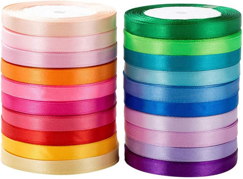 500 Yard Fabric Satin Ribbon Rolls, 25 Yard/Rolls, 20 Rolls, 2/5 Inch Wide for Gift Wrapping, Crafts, Wedding