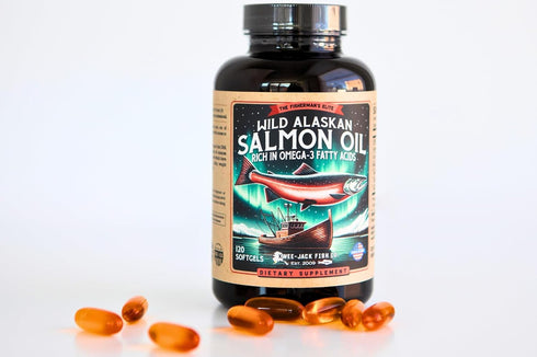 Wild Alaskan Salmon Fish Oil Omega 3 Supplement - 120 Softgels, 1000mg Salmon Oil for Brain & Heart Health