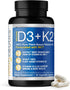 Vitamin D3 K2 with MCT, 5000 IU Vegan D3 & 100 mcg MK7 K2, 30 Capsules for Strong Bones and Immune Health