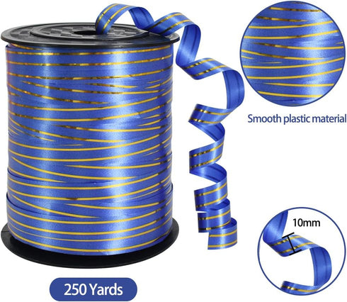 TONIFUL Curling Ribbon-Blue Gold Rimmed Balloon Curling Ribbons-250 Yards Balloon String for DIY Decor,Gift Wrapping,Ribbons and Bows for Christmas New Year Birthday Gifts Graduation Supplies by TONIFUL