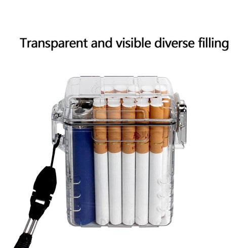 Outdoor EDC Transparent Waterproof Cigarette Case, 20 Capacity for Regular/King Size 85mm Cigarettes Box Holder
