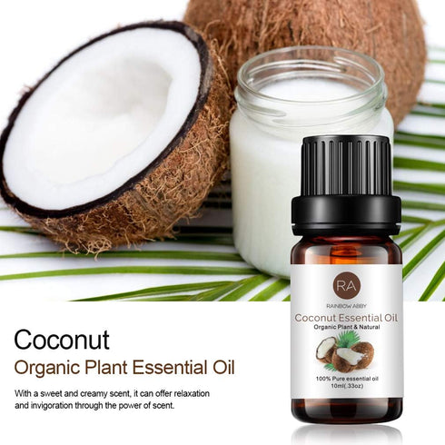 RAINBOW ABBY 2-Pack Coconut Essential Oil, Pure, Undiluted, Therapeutic Grade Coconut Oil - 2x10 mL