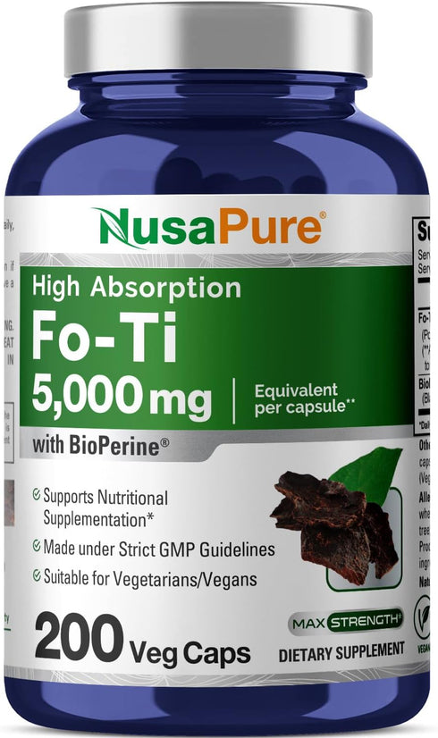 NusaPure Fo-Ti 5000mg | 200 Count | He-Shou-Wu Root | Non-GMO, Vegan, Bioperine