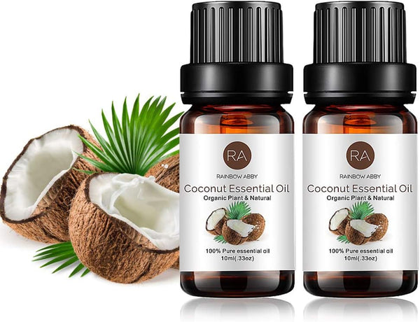 RAINBOW ABBY 2-Pack Coconut Essential Oil, Pure, Undiluted, Therapeutic Grade - 2x10 ml