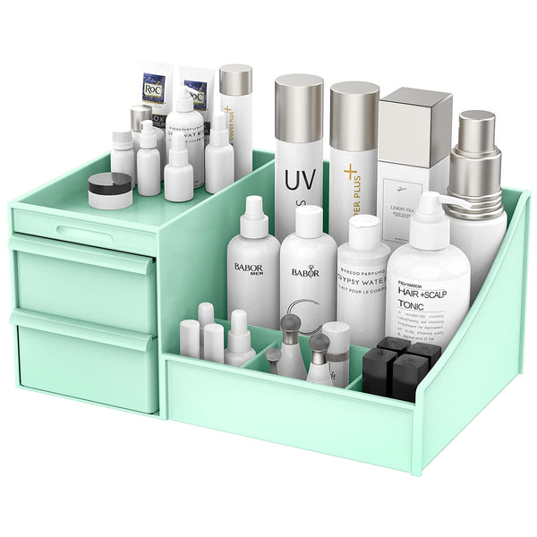 Makeup Desk Cosmetic Storage Box Organizer with Drawers for Vanity Counter, Elegant Holder for Brushes and Lipstick