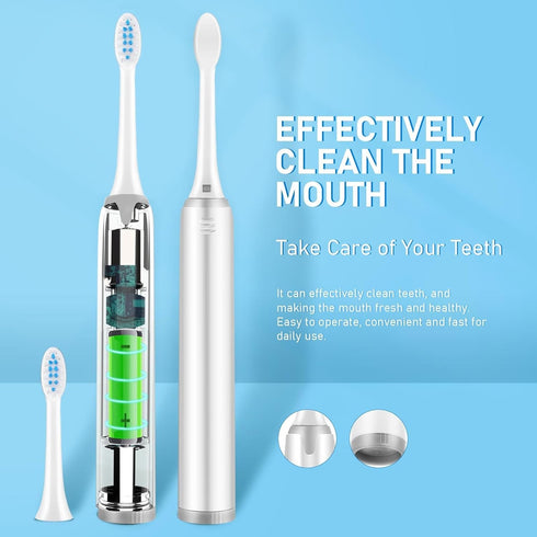 Portable Electric Vibration Toothbrush for Adults Non-Rechargeable Soft Bristle with Replacement Heads Simple Operation