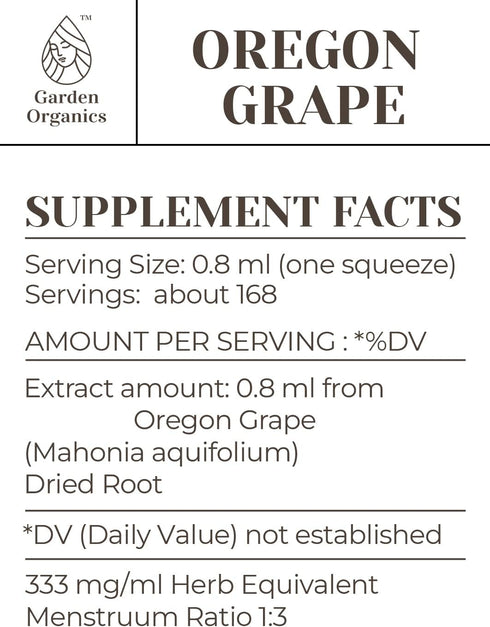 Oregon Grape Alcohol-Free Natural Tincture Extract, Immune System Booster, 100% Liquid Drops (4 fl oz)