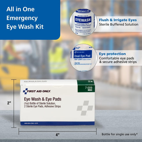 5-Piece Eye Wash Kit with Oval Eye Pads, First Aid Adhesive Strips & Emergency Eye Rinse by First Aid Only