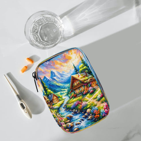 Skerhhux 7 Colorful Forest Spring Pill Case Travel Pill Organizer Weekly Day Portable with Zipper Medicine Box Pill