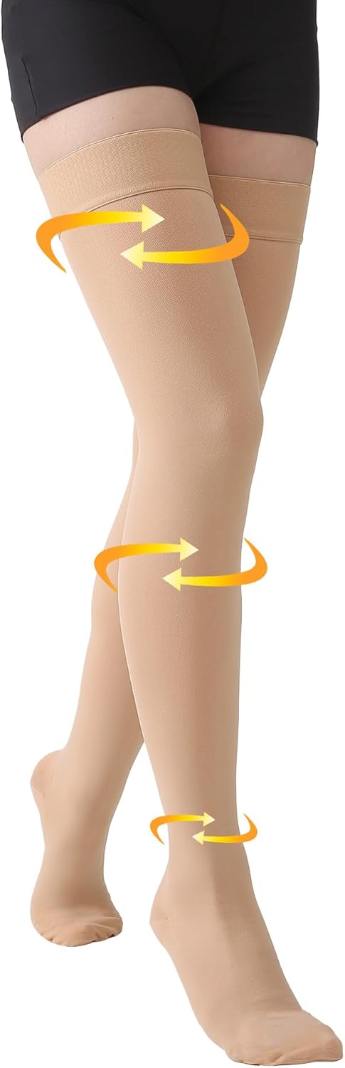 MGANG Medical 20-30 mmHg Compression Stockings for Women & Men, Pair, Thigh High Graduated Compression Socks, Closed