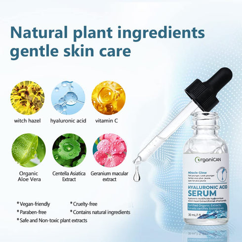 Miracle Glow Anti Aging Hyaluronic Acid Serum for Face with Vitamin C, E - Skin Brightening, Hydrating Collagen Boost