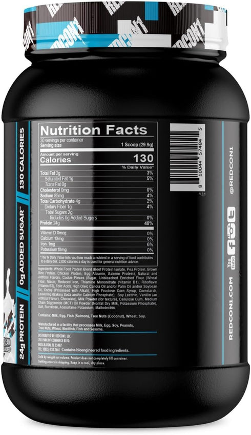 REDCON1 MRE Lite Whole Food Protein Powder, Cookies N' Cream, Low Carb & Whey Free Meal Replacement with MCT Oils.