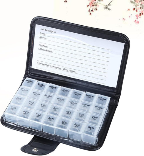 HONITANO 28 Weekly Portable Pill Organizer Compartments Large Capacity Medicine Storage Box with Leather Case for Daily