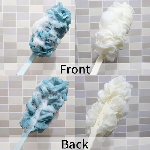 2 Pack Back Scrubber for Shower, Soft Loofah Sponge with Non-slip Handle, Blue and White