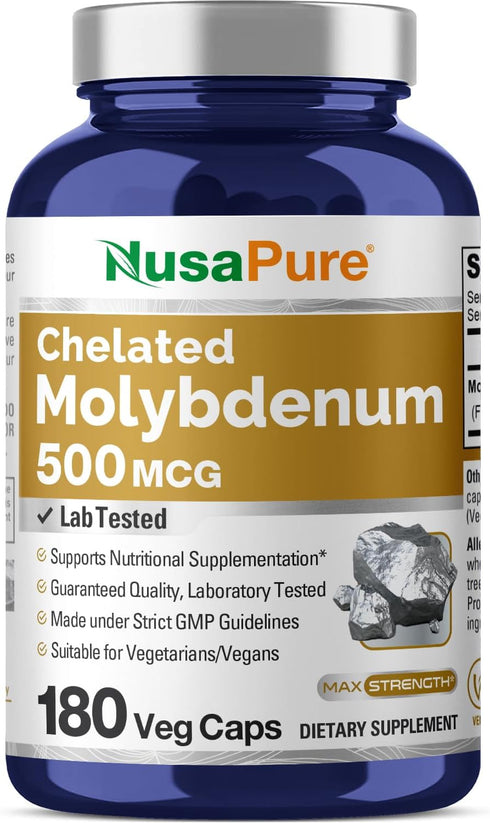 NusaPure Chelated Molybdenum, 500 mcg, 180 Vegetarian Caps, Vegan, Non-GMO